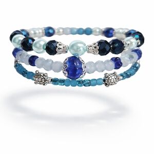 Ocean Theamed Blue Beaded Stackable  Bracelet Set